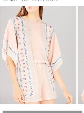 BCBGMaxAzria Caiti Shadow Blush Printed Paisley Kimono Sleeve Romper sz Med
